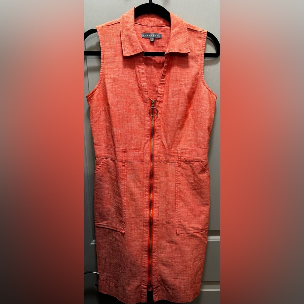 Sharagano Size 10 Zip Front Sleeveless Dress EUC